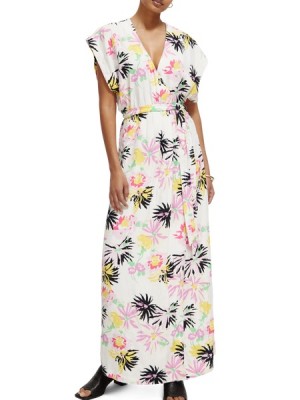 Vestido Scotch & Soda Printed V-neck Maxi Mujer Blancos | SN-SAS56793