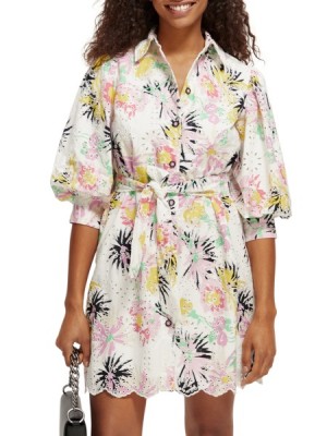 Vestido Scotch & Soda Puffed-sleeve Broderie Anglaise Mini Mujer Blancos | SN-SAS56780