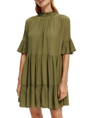 Vestido Scotch & Soda Ruffle-sleeved Tiered Mini Mujer Verdes | SN-SAS56778