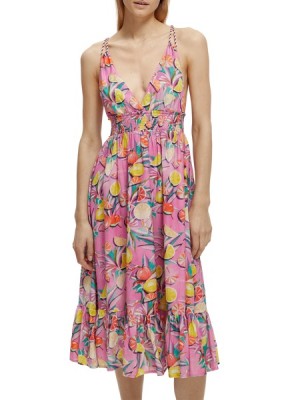 Vestido Scotch & Soda Smocked Midi Correa Mujer Naranjas Morados | SN-SAS56791