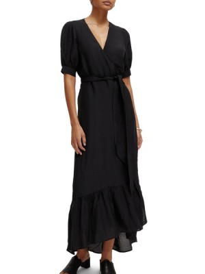Vestido Scotch & Soda V-neck Elbow-sleeved Midi Mujer Negros | SN-SAS56794